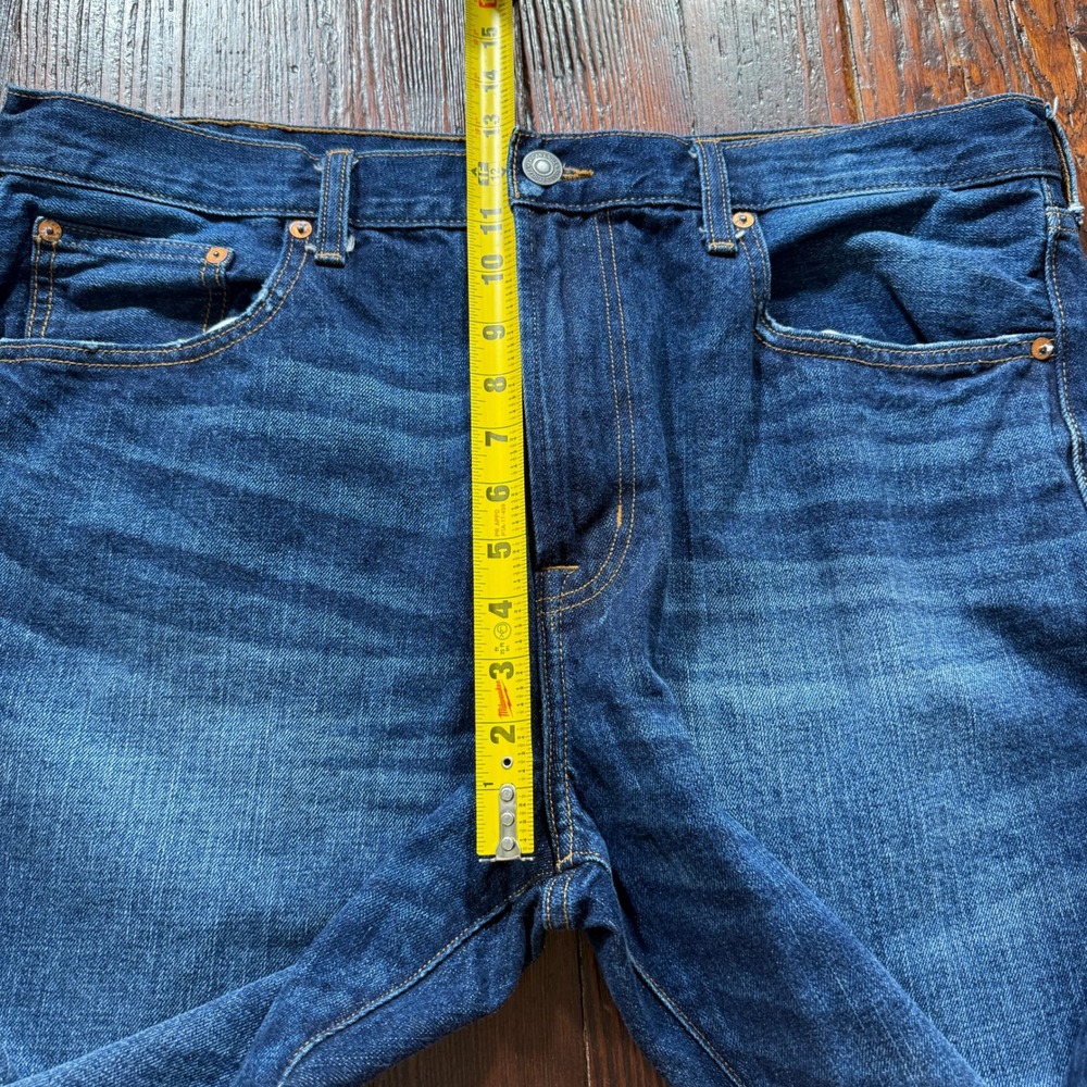 American Eagle Jeans Mens 38x30 Blue Relaxed Straight Dark Wash Faded Whiskers - Picture 4 of 10